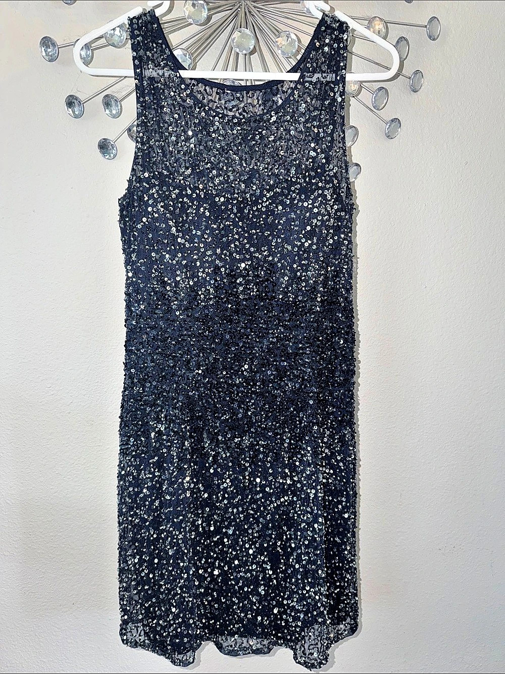 Adrianna Papell Sequin Midi Dress in Navy & Silver Size 12 Worn Once